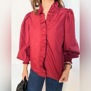 Entro Cotton Poplin Jennifer Blouse – Burgundy | Size Small | NWOT